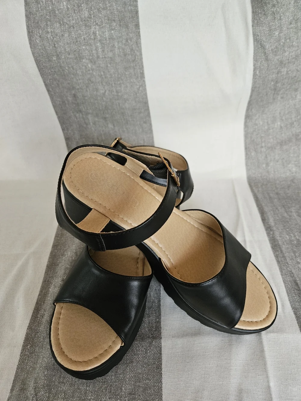 Krush Black Faux Leather Platform Block Heel Sandals - Women's